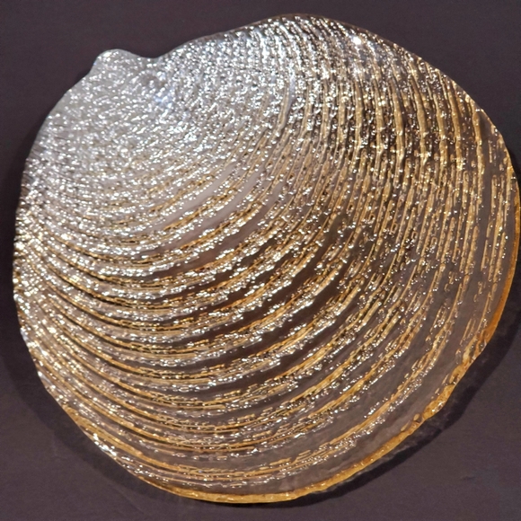 Vintage Variegated Grey & Tans Glass Shell Platter Serving Tray Dish Home Decor - Picture 4 of 11